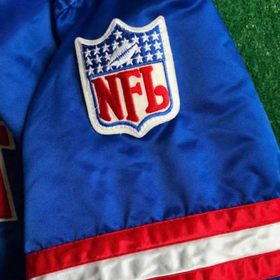 90’s New York Giants Full-Snap Varsity Blue Satin Men's Bomber Jacket