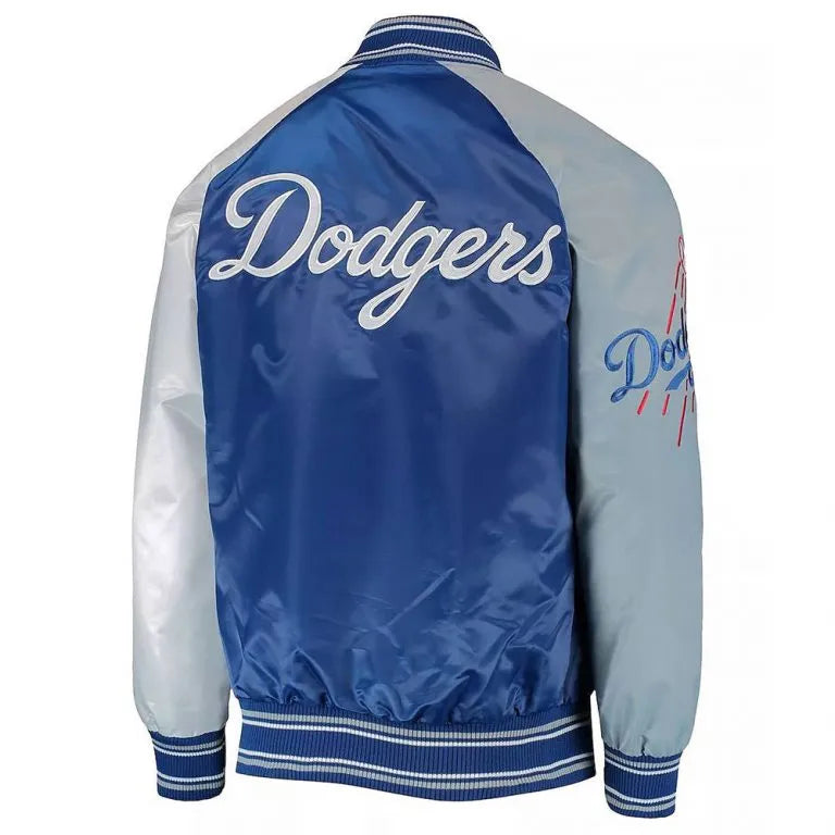 LA Dodgers Reliever Royal Blue, Gray and White Satin Varsity Men's Jacket