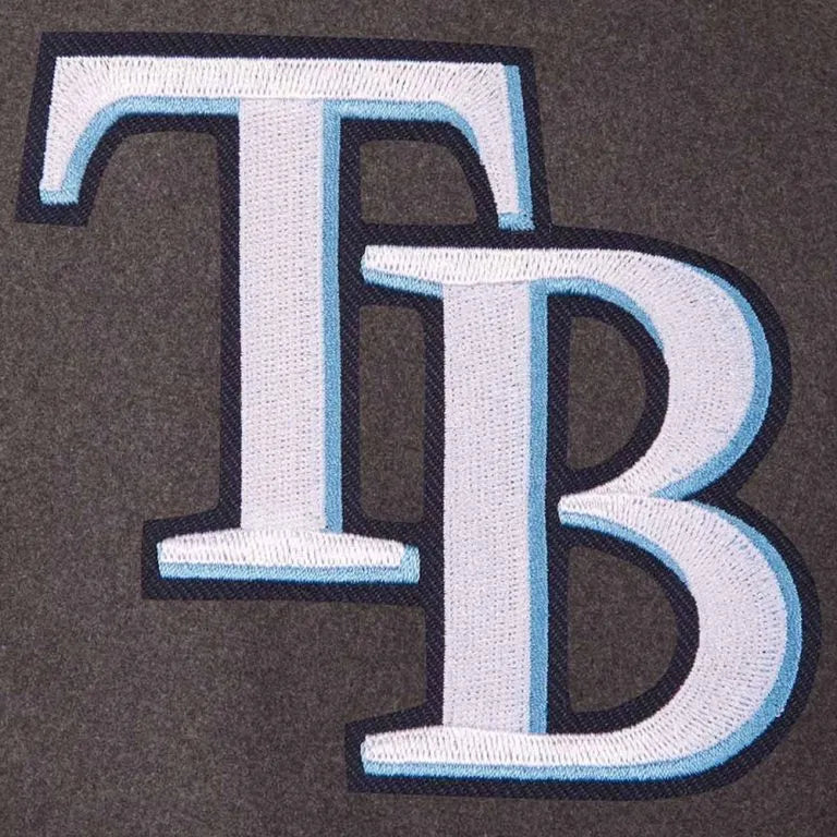 Tampa Bay Rays Charcoal Wool & Navy Blue Leather Sleeves Varsity Men's Jacket