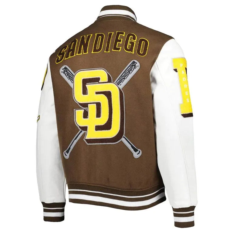 San Diego Padres Mashup Brown Wool & White Leather Sleeves Varsity Men's Jacket