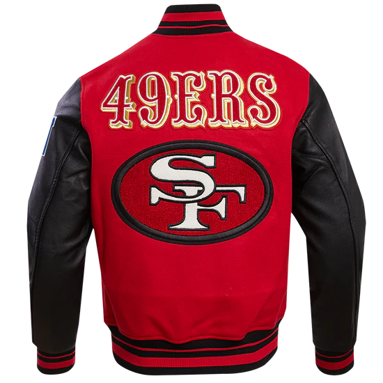 San Francisco 49ers Mash Up Retro Classic Red Wool & Black Genuine Leather Sleeves Men's Varsity Letterman Jacket