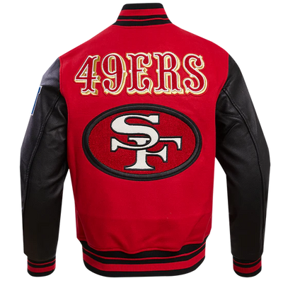 San Francisco 49ers Mash Up Retro Classic Red Wool & Black Genuine Leather Sleeves Men's Varsity Letterman Jacket