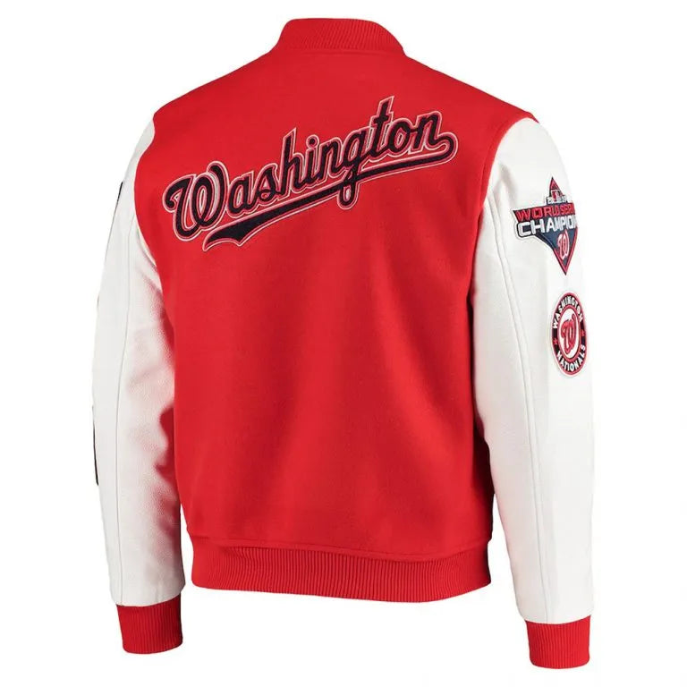 Washington Nationals Red Wool & White Leather Sleeves Varsity Men's Jacket