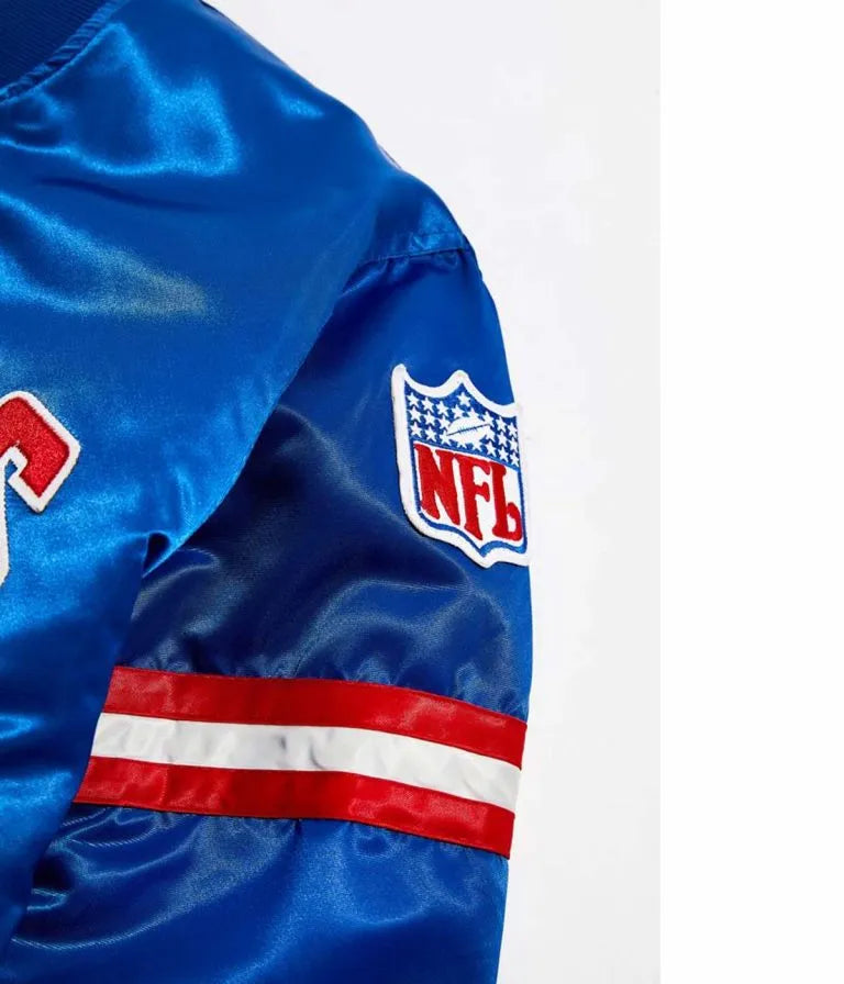New York Giants Full-Snap Varsity Blue Satin Men's Bomber Jacket