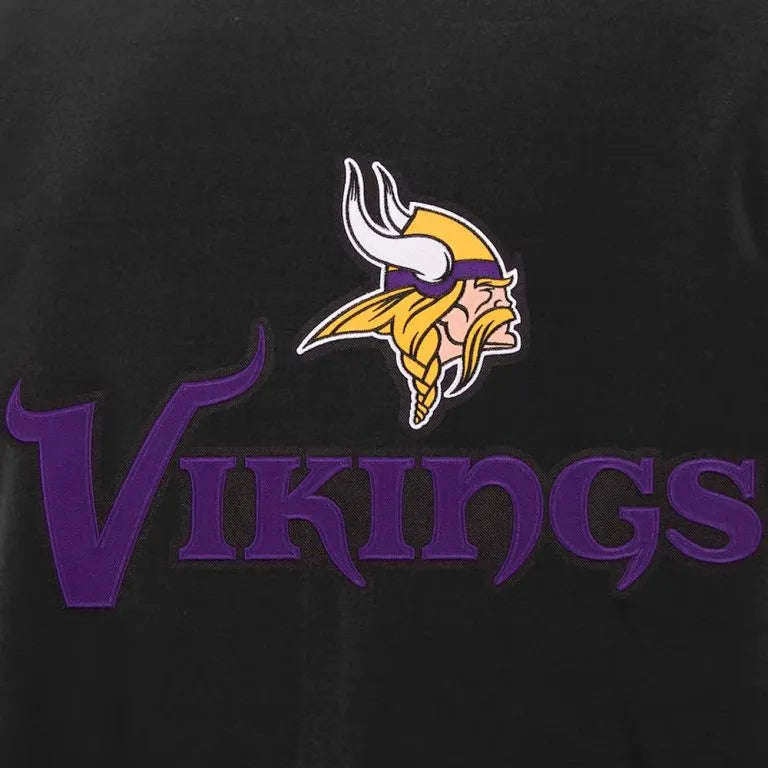 Minnesota Vikings Black Wool and White Genuine Leather Sleeves Men's Varsity Letterman Jacket