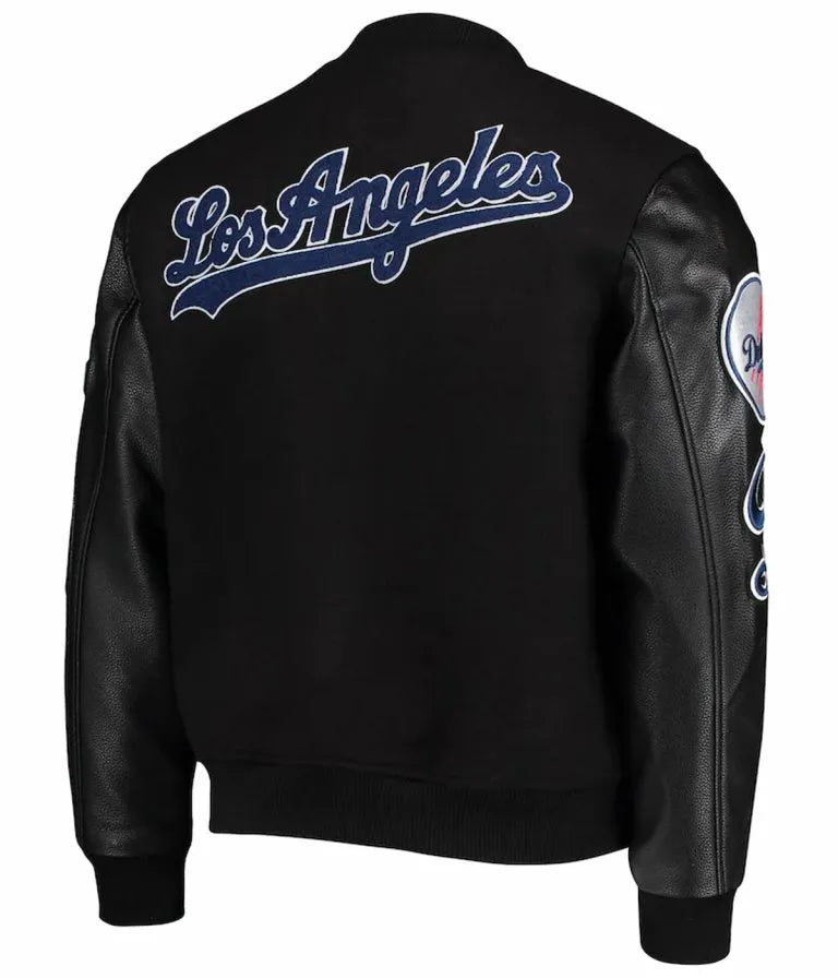 LA Dodgers Varsity Full-Zip Black Wool Leather Men's Jacket