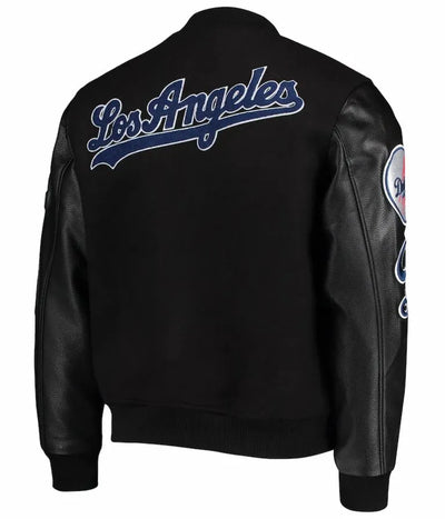 LA Dodgers Varsity Full-Zip Black Wool Leather Men's Jacket