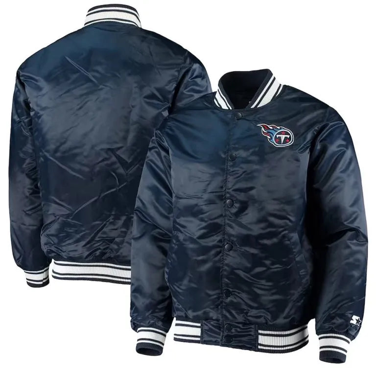 Tennessee Titans Locker Room Full-Snap Varsity Navy Blue Satin Men's Bomber Jacket