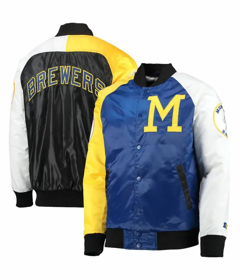 Milwaukee Brewers Royal/Yellow Tri-Color Satin Varsity Men's Jacket