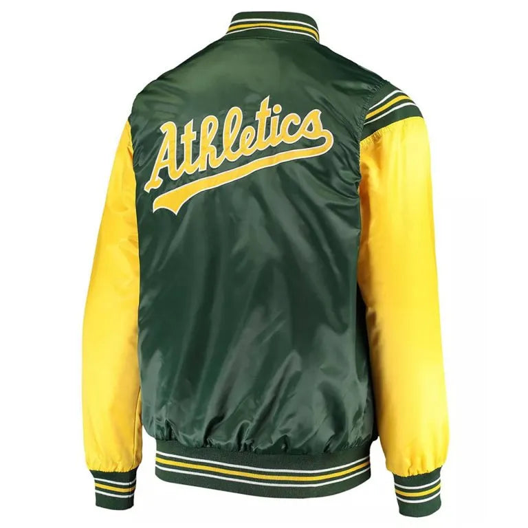 Oakland Athletics Enforce Varsity Full-Snap Green/Gold Satin Men's Jacket