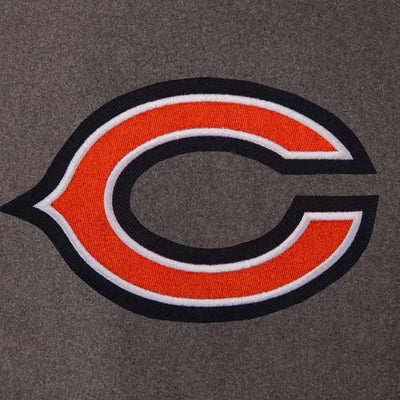 Chicago Bears Charcoal Wool & Navy Blue Genuine Leather Sleeves Full-Snap Men's Varsity Jacket