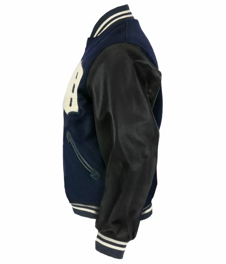 1955 Detroit Tigers Blue Wool & Black Leather Sleeves Letterman Men's Jacket