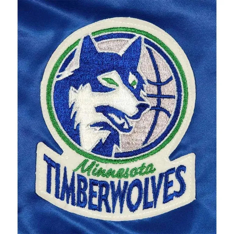 80’s Minnesota Timberwolves Full-Snap Varsity Blue Satin Men's Bomber Jacket