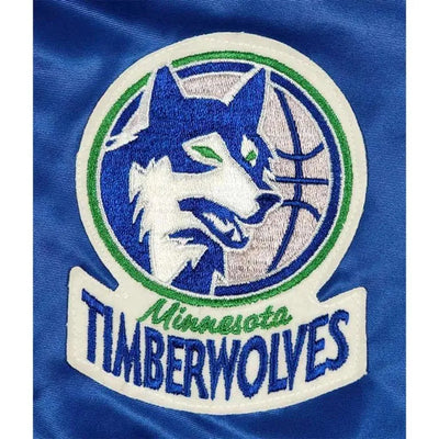 80’s Minnesota Timberwolves Full-Snap Varsity Blue Satin Men's Bomber Jacket
