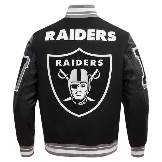 Los Vegas Raiders Mashup Black Wool and Genuine Leather Sleeves Men's Varsity Letterman Jacket
