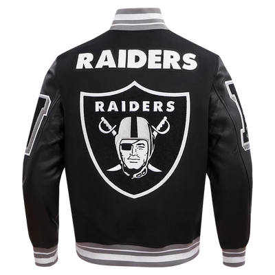 Los Vegas Raiders Mashup Black Wool and Genuine Leather Sleeves Men's Varsity Letterman Jacket