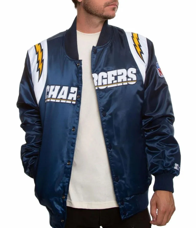 Los Angeles Chargers Full-Snap Varsity Blue Satin Men's Bomber Jacket