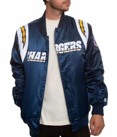 Los Angeles Chargers Full-Snap Varsity Blue Satin Men's Bomber Jacket