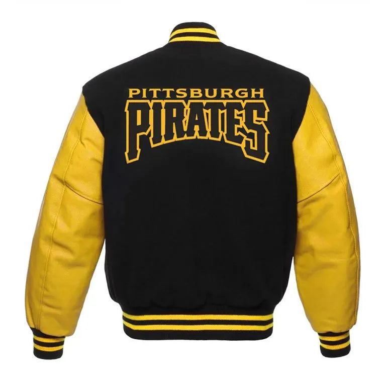 Pittsburgh Pirates Wool/Leather Full-Snap Black/Yellow Varsity Men's Jacket