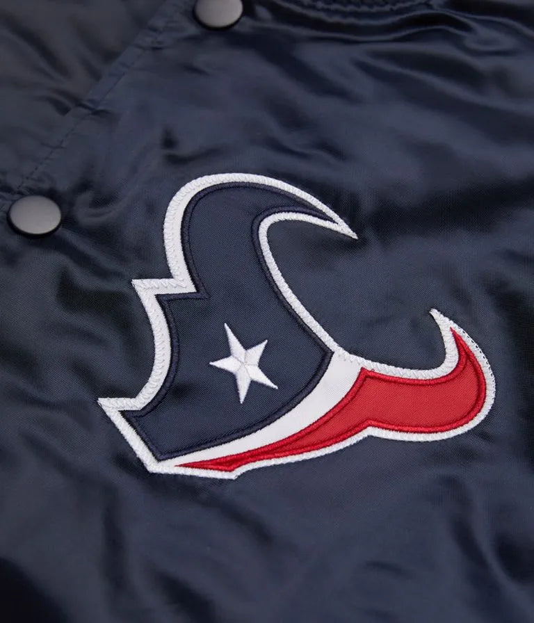 Houston Texan Full-Snap Varsity Navy Blue Satin Men's Bomber Jacket