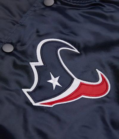Houston Texan Full-Snap Varsity Navy Blue Satin Men's Bomber Jacket