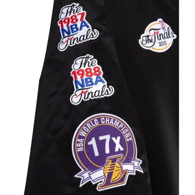 Los Angeles Lakers Champ City Full-Snap Varsity Black Satin Men's Bomber Jacket
