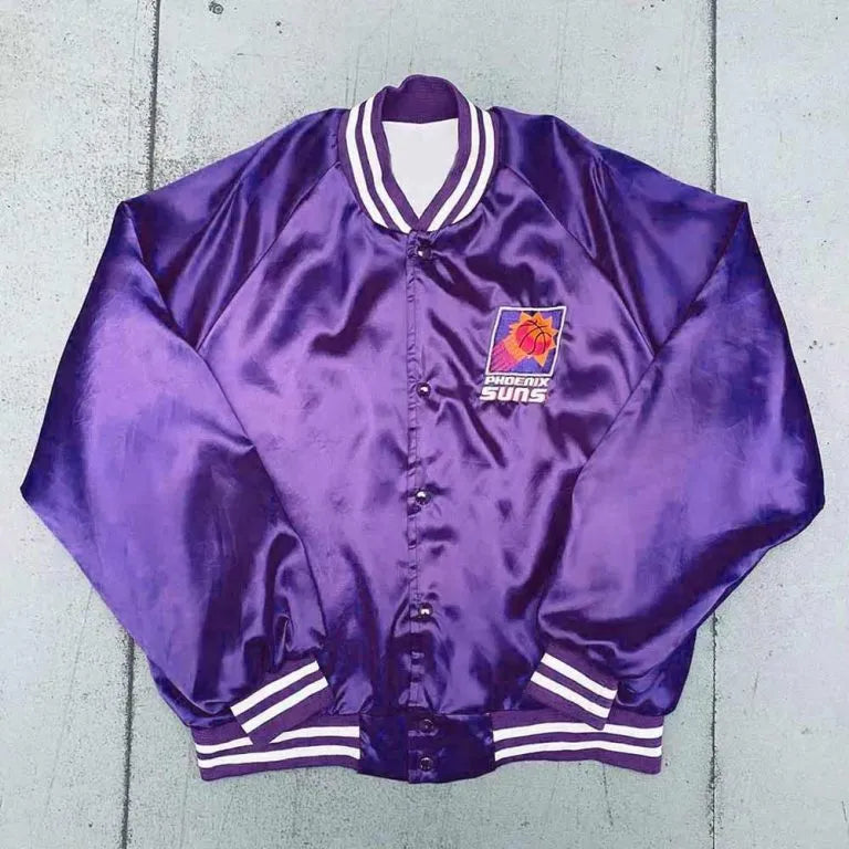 1990’s Phoenix Suns Full-Snap Varsity Purple Satin Men's Bomber Jacket