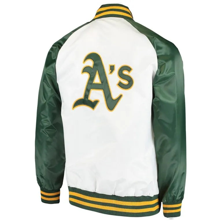 Oakland Athletics Clean-Up Hitter White/Green Varsity Satin Men's Jacket