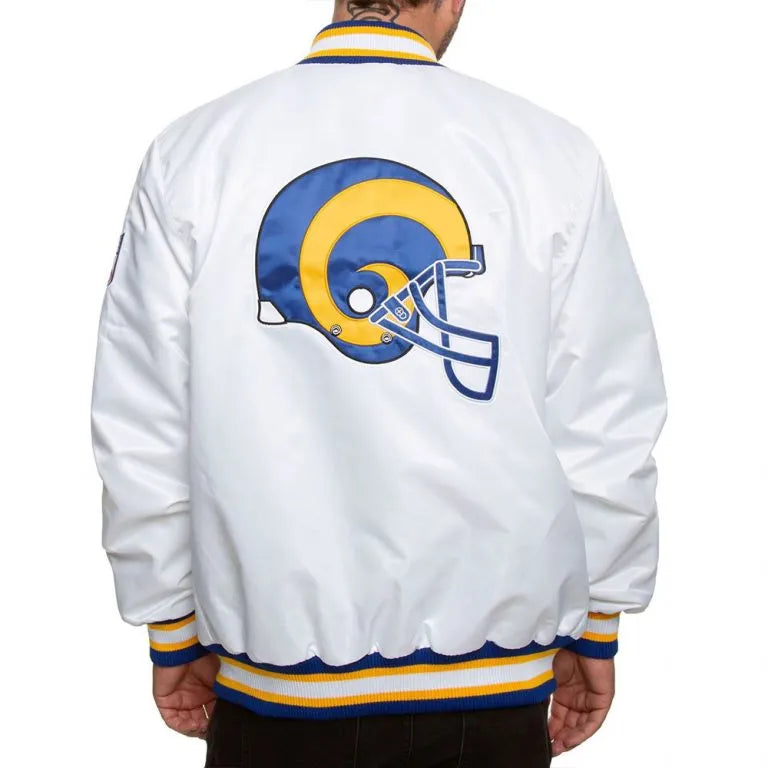 Los Angeles Rams Full-Snap Varsity White Satin Men's Bomber Jacket