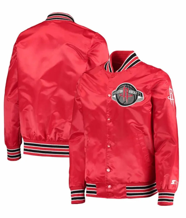 Houston Rockets The Diamond Classic Full-Snap Varsity Red Satin Men's Bomber Jacket