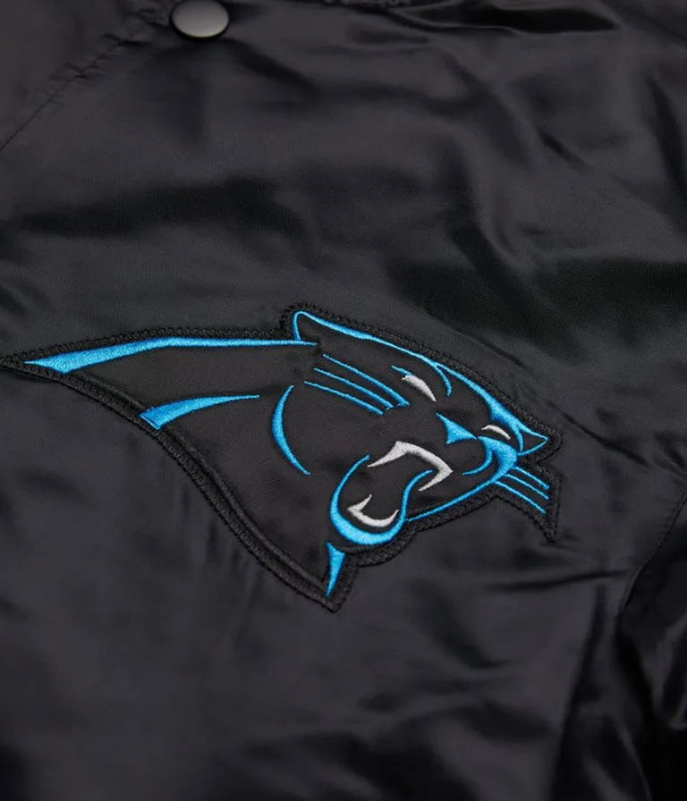 Carolina Panthers Full-Snap Varsity Black Satin Men's Bomber Jacket