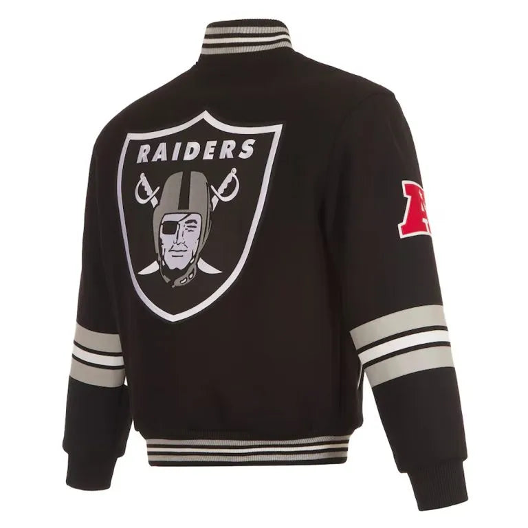 Los Vegas Raiders Striped Black Wool Men's Varsity Letterman Jacket