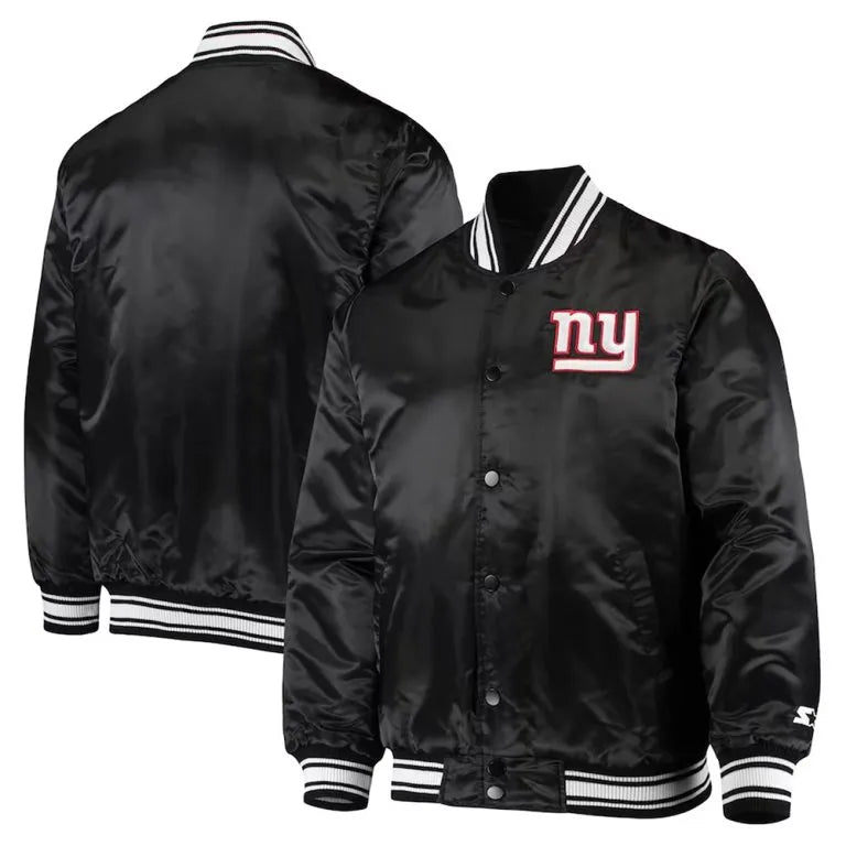 New York Giants Locker Room Full-Snap Varsity Black Satin Men's Bomber Jacket
