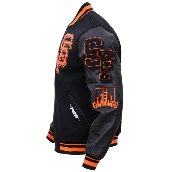 San Francisco Giants Mash Up Full-Zip Varsity Black Wool/Leather Men's Jacket
