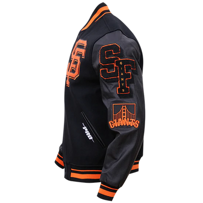 San Francisco Giants Mash Up Full-Zip Varsity Black Wool/Leather Men's Jacket