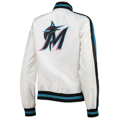 Miami Marlins Hometown White Satin Bomber Men's Jacket