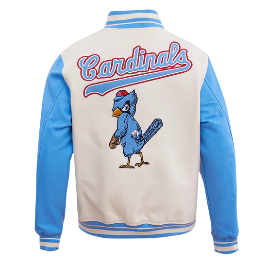 Louis Cardinals White Wool & Blue Leather Sleeves Varsity Men's Jacket