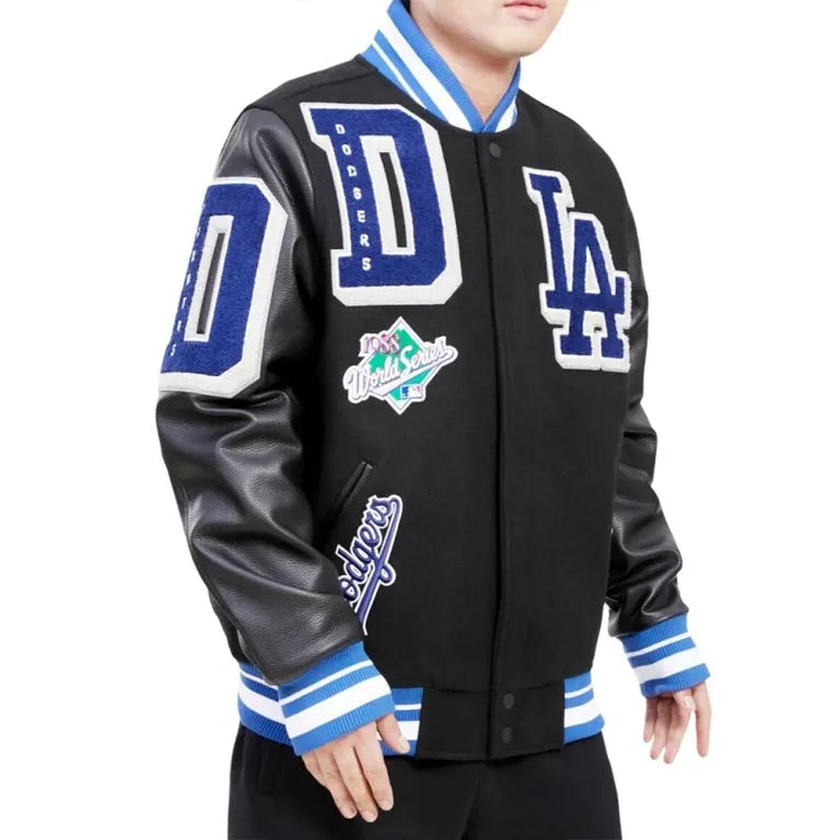 LA Dodgers Mash Up Varsity Black Wool & Leather Sleeves Men's Jacket