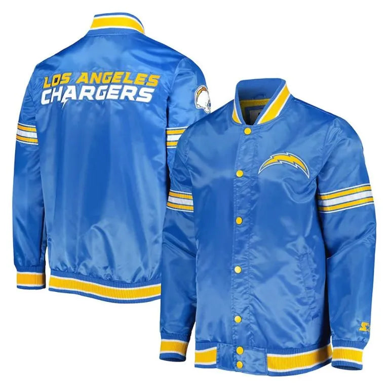Los Angeles Chargers Midfield Full-Snap Varsity Powder Blue Satin Men's Bomber Jacket