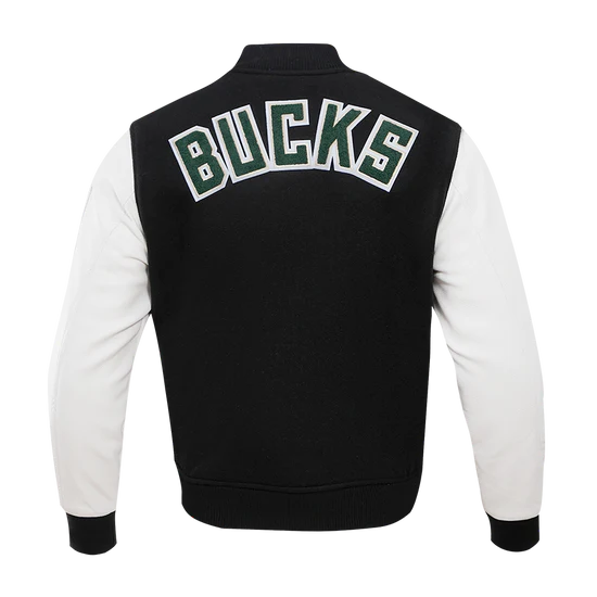 Milwaukee Bucks Varsity Green Wool & White Genuine Leather Sleeves Men's Letterman Jacket
