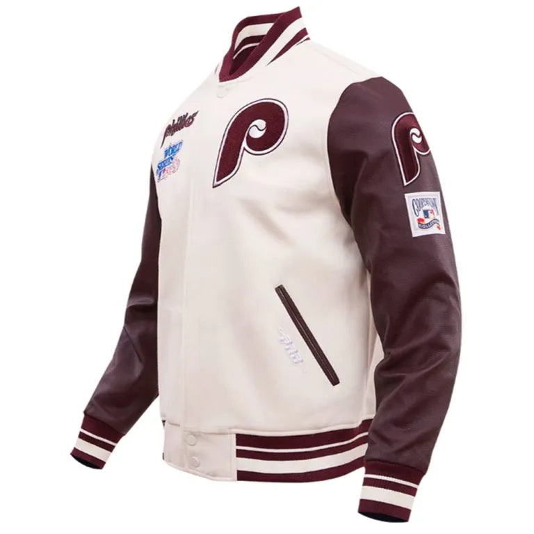 Philadelphia Phillies White Wool & Wine Leather Sleeves Varsity Men's Jacket