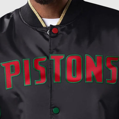 Detroit Pistons Ty Mopkins Black History Month Full-Snap Varsity Satin Men's Bomber Jacket