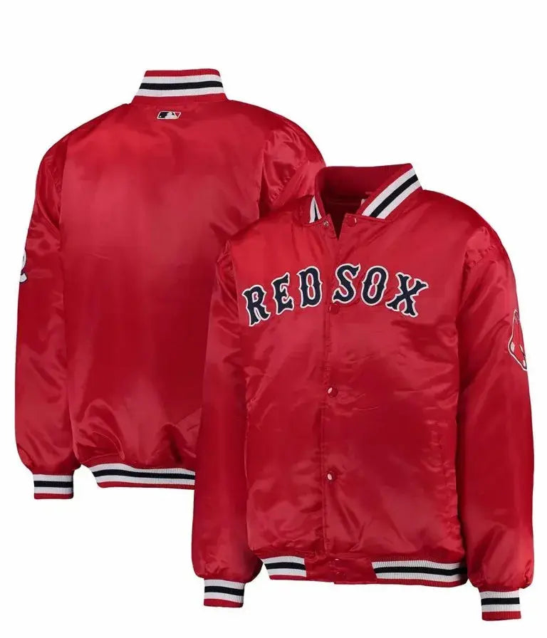 Boston Red Sox Full-Snap Men's Red Satin Bomber Jacket
