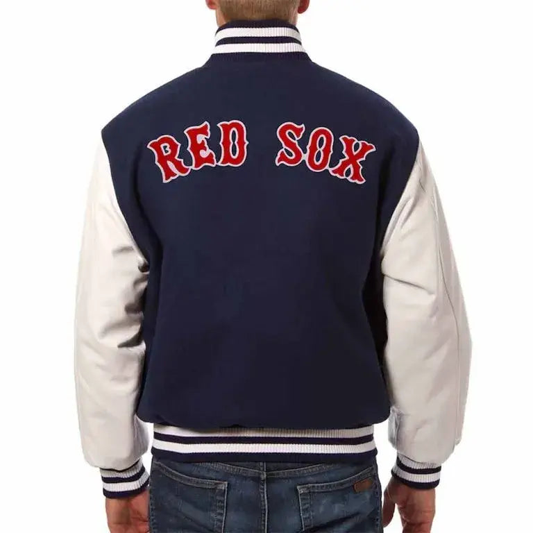 Boston Red Sox Varsity Navy Blue Wool & White Leather Sleeves Men's Jacket