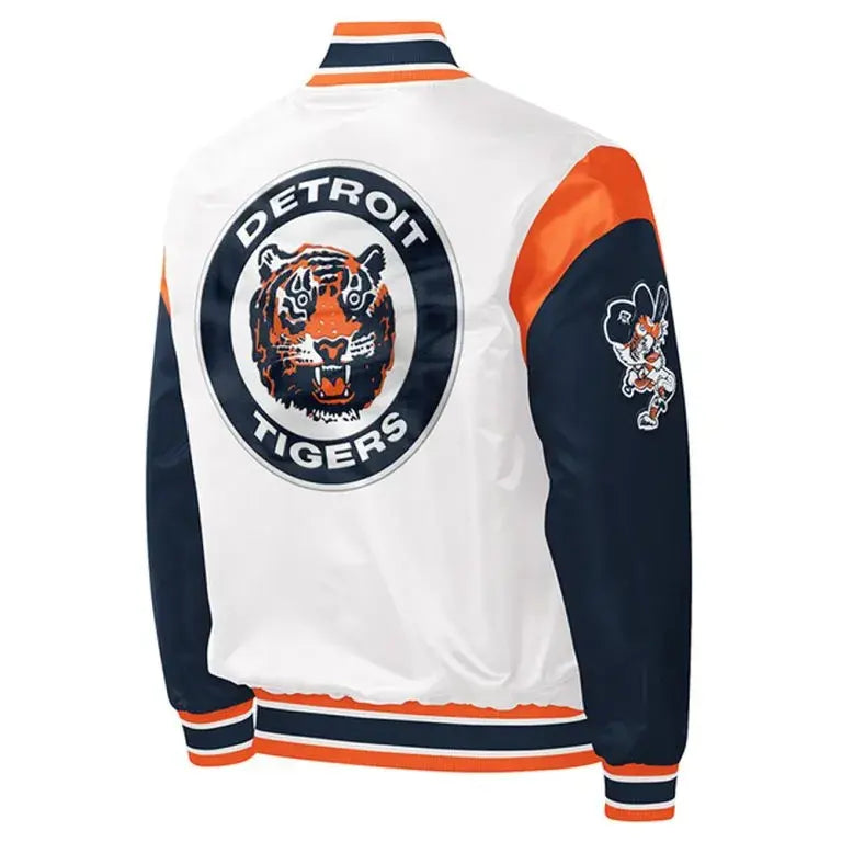 Detroit Tigers Force Play Full-Snap Navy Blue and White Satin Men's Jacket