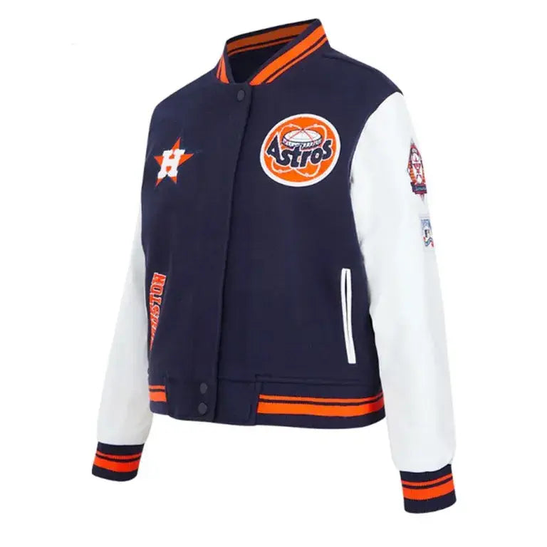 Houston Astros Navy Blue Wool & White Leather Sleeves Men's Varsity Jacket