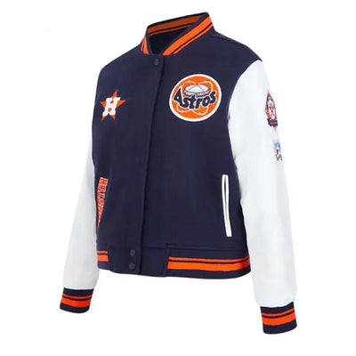 Houston Astros Navy Blue Wool & White Leather Sleeves Men's Varsity Jacket