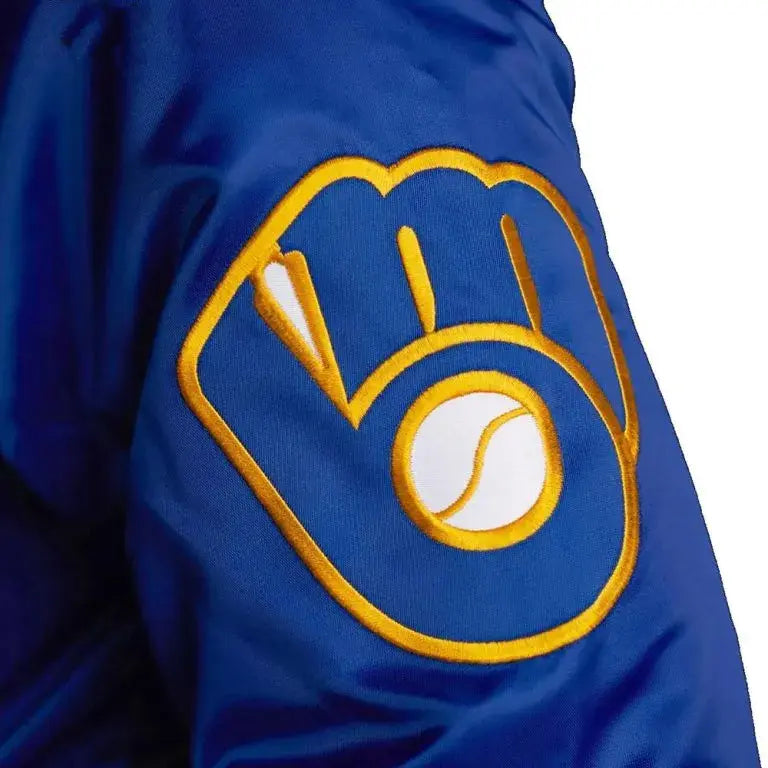 Milwaukee Brewers Bomber Full-Snap Royal Blue Satin Men's Jacket