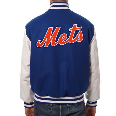 New York Mets Royal Blue Wool & White Leather Sleeves Varsity Men's Jacket