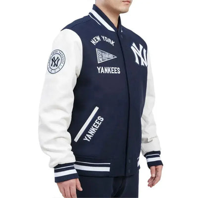 New York Yankees Retro Classic Navy Blue Wool & White Leather Varsity Men's Jacket